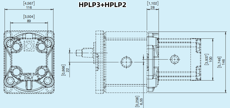 Bondioli＆Pavesi邦貝HPLP3+HPLP2多級齒輪泵尺寸