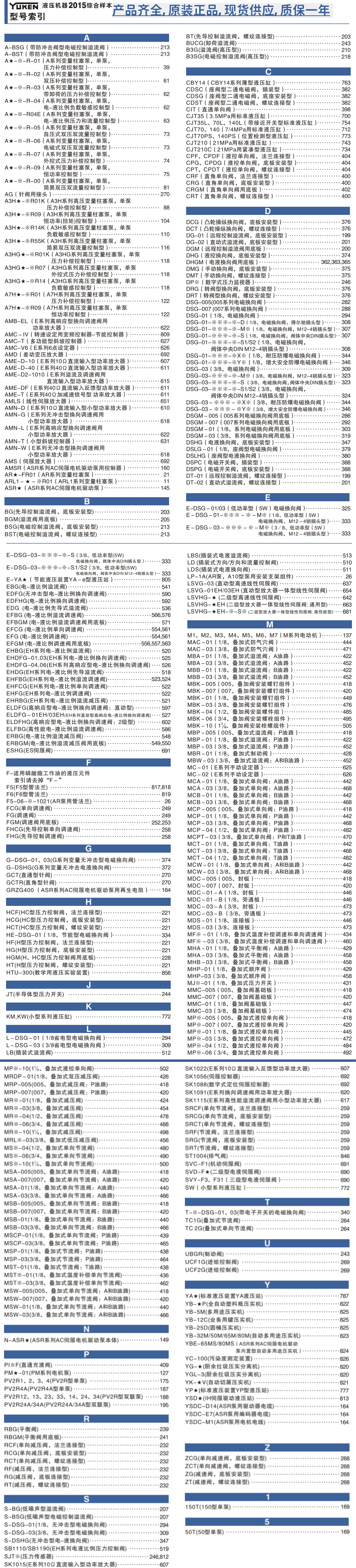 油研產(chǎn)品型號索引